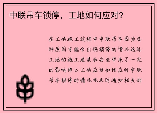 中联吊车锁停，工地如何应对？